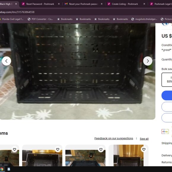 SS # 4 Foldable Black High Density Plastic Storage Bin 23.5 x 15.5 x 8 - Picture 5 of 12